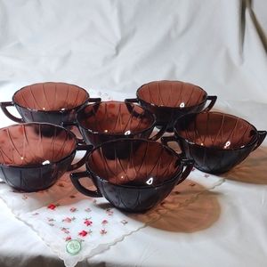 Set of 6 Hazel Atlas Newport Hairpin Amethyst glass cream soup bowls